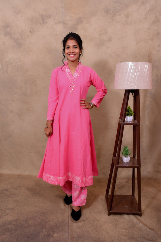Pink Cotton 3-Piece Set for Women with Floral Print