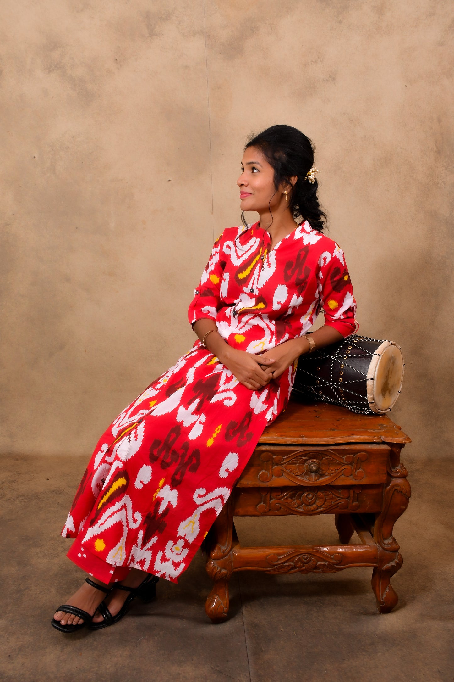 Cotton Ikkat Print Co-Ord Set for Women with Straight Cut Pants