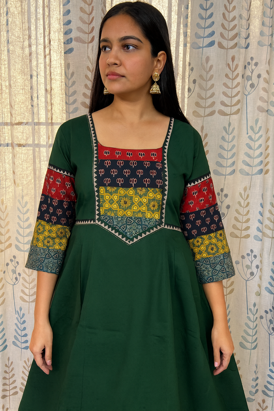 Beautiful Cotton Kurthi with Ajarak Prints in Yoke & Sleeve