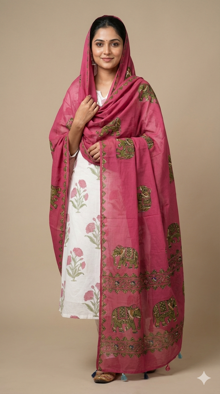 Ajarak Prints and Patch Work Dupatta