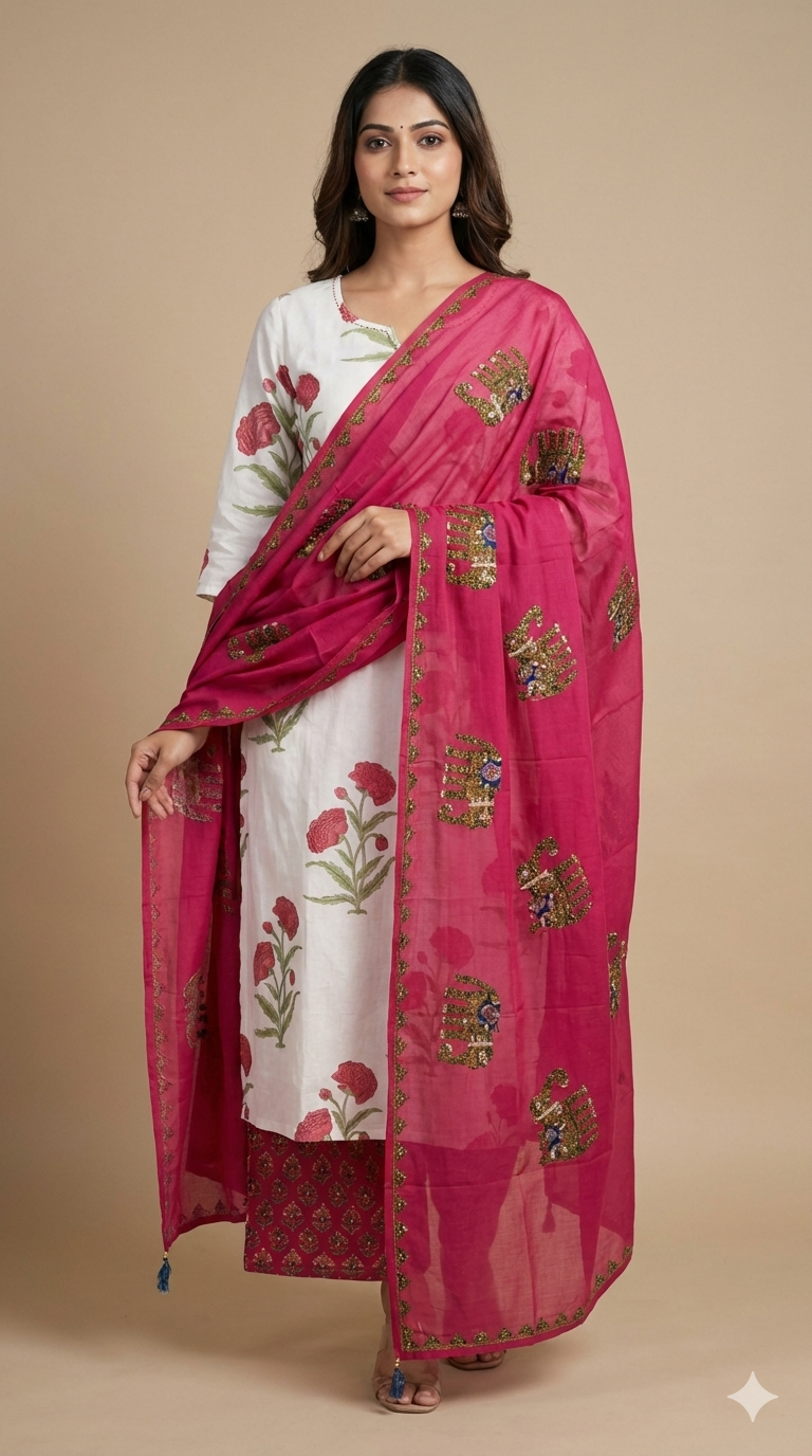 Ajarak Prints and Patch Work Dupatta