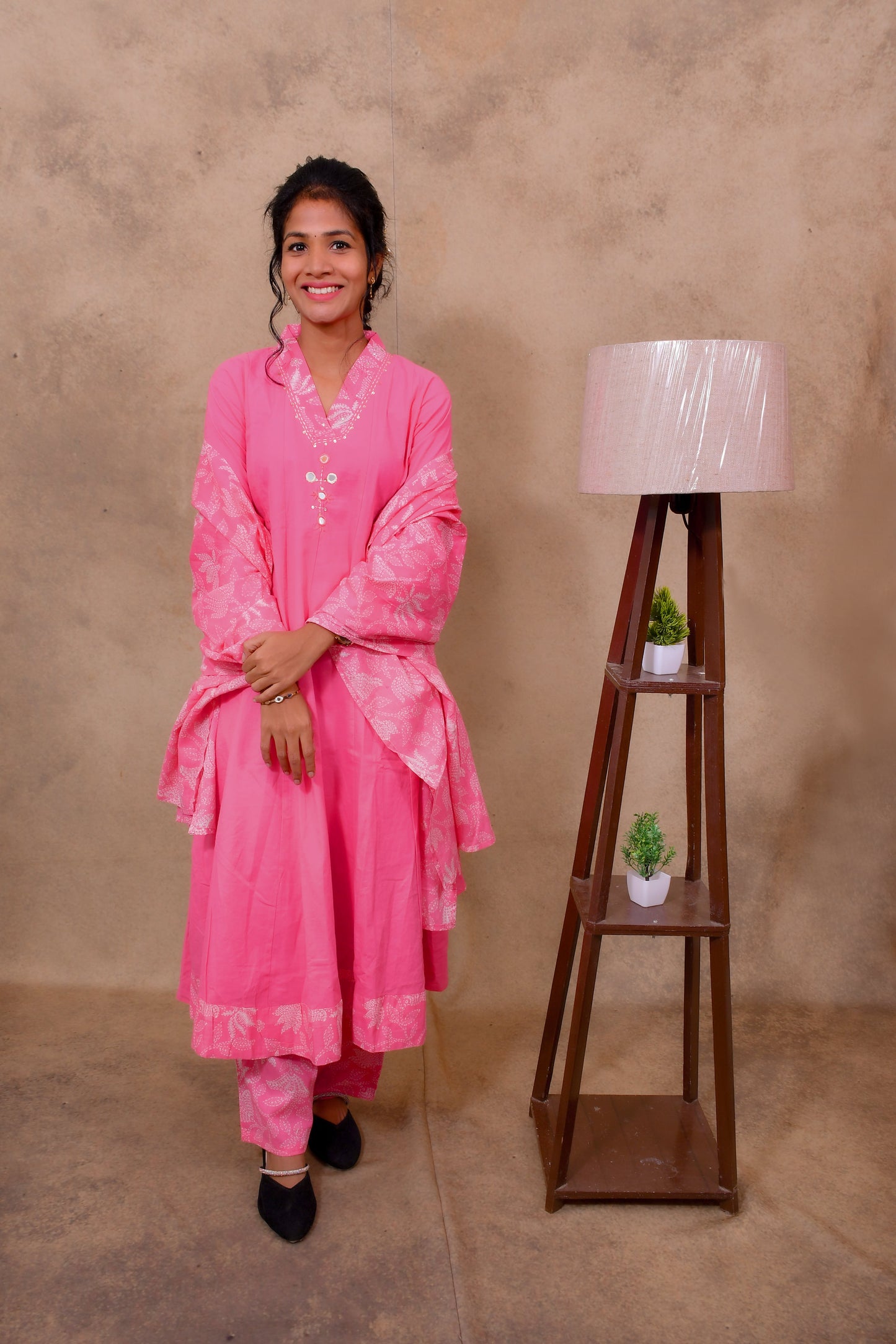Pink Cotton 3-Piece Set for Women with Floral Print