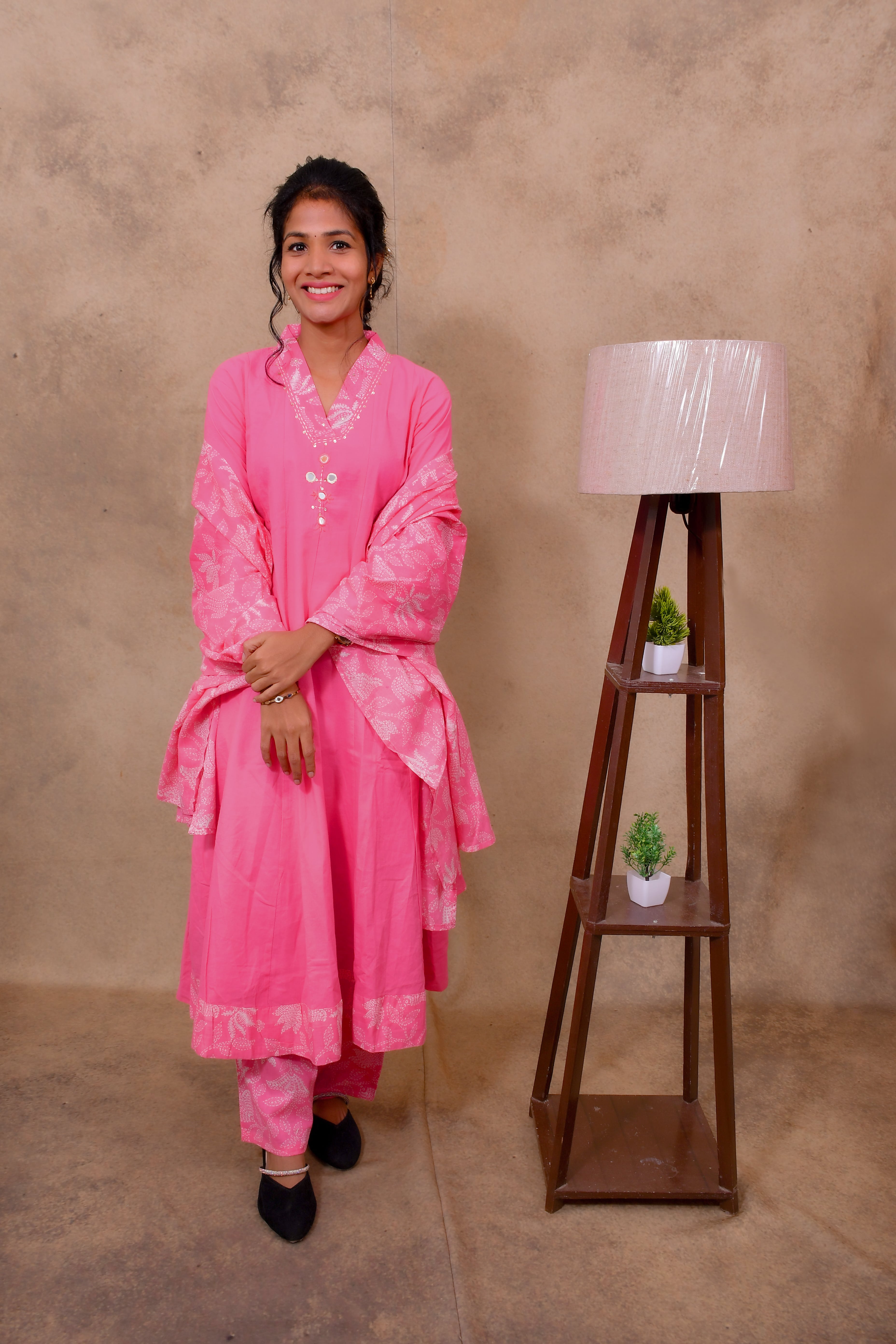 Pink Cotton 3-Piece Set for Women with Floral Print