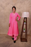 Pink Cotton 3-Piece Set for Women with Floral Print