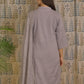 Grey Cotton Kurti Set with Embroidery & Shiffon Dupatta – 3PC