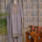 Grey Cotton Kurti Set with Embroidery & Shiffon Dupatta – 3PC