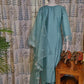 Blue Silk Cotton Kurti Set with Embroidered Organza Dupatta