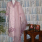 Lavender Slub Cotton Kurti Set with Embroidered Neck & Dupatta