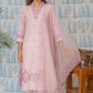 Lavender Slub Cotton Kurti Set with Embroidered Neck & Dupatta