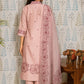 Lavender Slub Cotton Kurti Set with Embroidered Neck & Dupatta