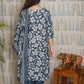 Blue Cotton Kurti Set with Embroidered Neck & Dupatta