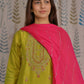 Green Semi-Silk Chudithaar with Embroidery & Pink Dupatta