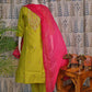 Green Semi-Silk Chudithaar with Embroidery & Pink Dupatta