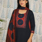Blue Cotton Kurti with Ajarakh Print in Yoke & Sleeves