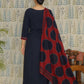 Blue Cotton Kurti with Ajarakh Print in Yoke & Sleeves