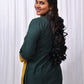 Yellow & Green Cotton Kurti with Ajarakh Print and Mirror Work