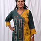 Yellow & Green Cotton Kurti with Ajarakh Print and Mirror Work
