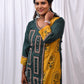 Yellow & Green Cotton Kurti with Ajarakh Print and Mirror Work