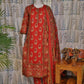 Red Cotton Kurti Set with All-Over Print & Mul Dupatta