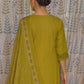 Green Cotton Kurti Set with Printed Yoke & Mul Dupatta