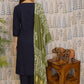 Blue-Green Cotton Kurti Set with Embroidery & Mul Dupatta – 3PC