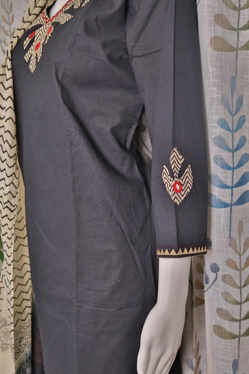 Black Cotton 3-Piece Set with Mirror Work