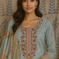 Light Blue Jute Cotton Kurti Set with Embroidery & Dupatta