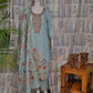Light Blue Jute Cotton Kurti Set with Embroidery & Dupatta