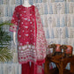 Rani Pink Cotton Kurti Set with Lace Yoke & Printed Dupatta
