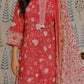 Rani Pink Cotton Kurti Set with Lace Yoke & Printed Dupatta