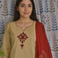 Light Brown Cotton 3-Piece Set with Kaatha Work
