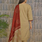 Light Brown Cotton 3-Piece Set with Kaatha Work
