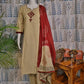 Light Brown Cotton 3-Piece Set with Kaatha Work