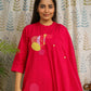 Rani Pink Cotton Kurti Set with Embroidery & Dupatta
