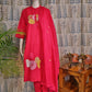 Rani Pink Cotton Kurti Set with Embroidery & Dupatta