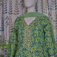 Green Cotton Anarkali Kurti Set with Zari Neck & Dupatta