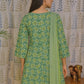 Green Cotton Anarkali Kurti Set with Zari Neck & Dupatta