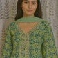 Green Cotton Anarkali Kurti Set with Zari Neck & Dupatta