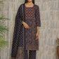 Blue & Red Cotton Floral Kurti Set with Printed Dupatta