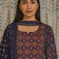 Blue & Red Cotton Floral Kurti Set with Printed Dupatta