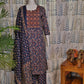 Blue & Red Cotton Floral Kurti Set with Printed Dupatta