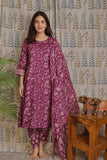 Magenta Cotton Kurti Set with Mul Dupatta – 3 Piece Set