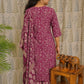 Magenta Cotton Kurti Set with Mul Dupatta – 3 Piece Set