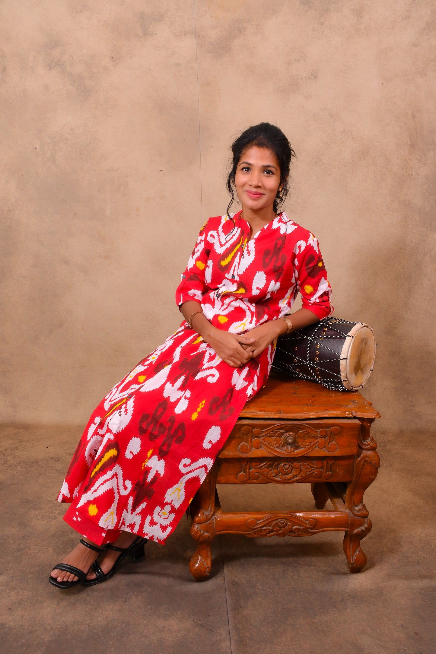 Cotton Ikkat Print Co-Ord Set for Women with Straight Cut Pants