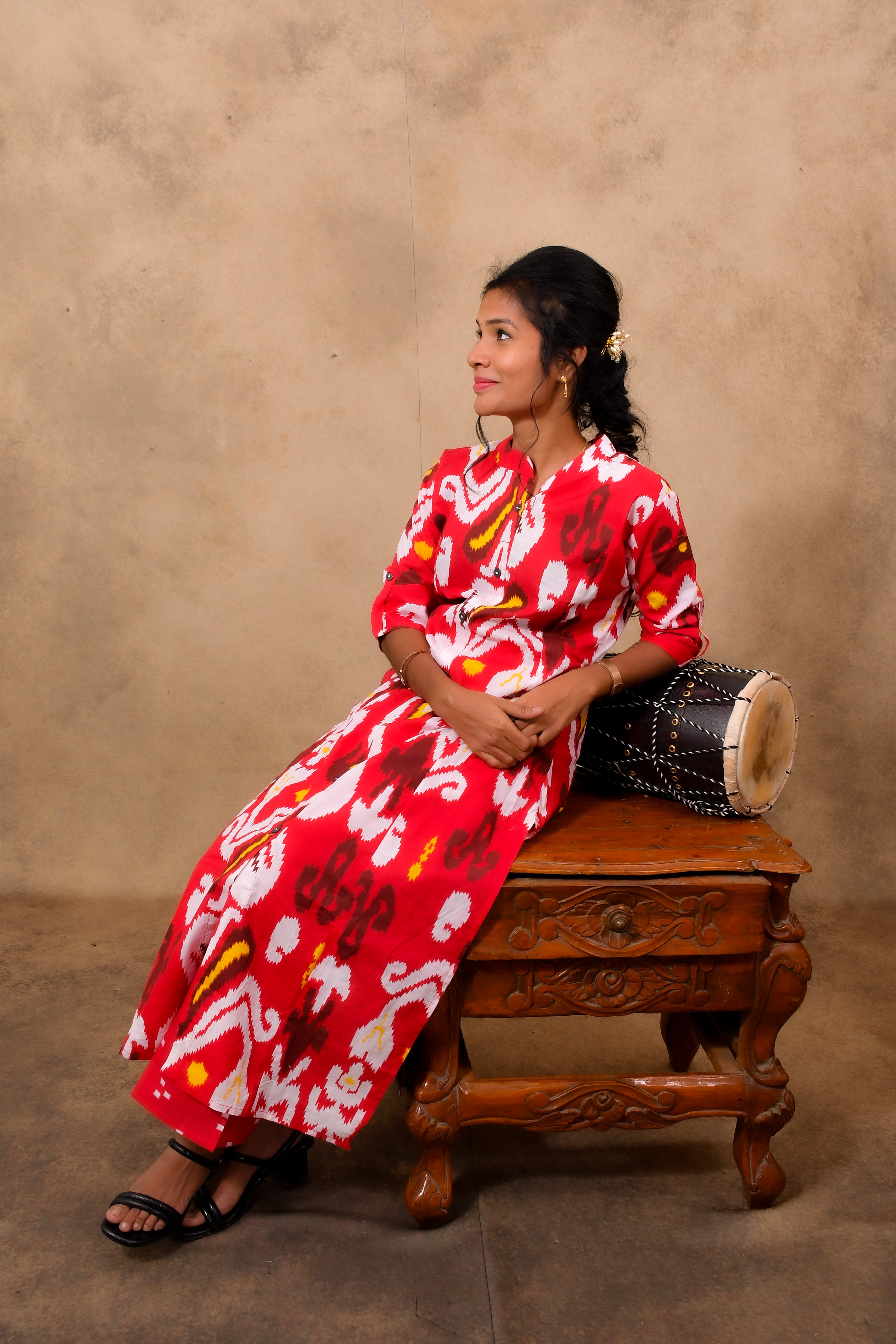 Cotton Ikkat Print Co-Ord Set for Women with Straight Cut Pants