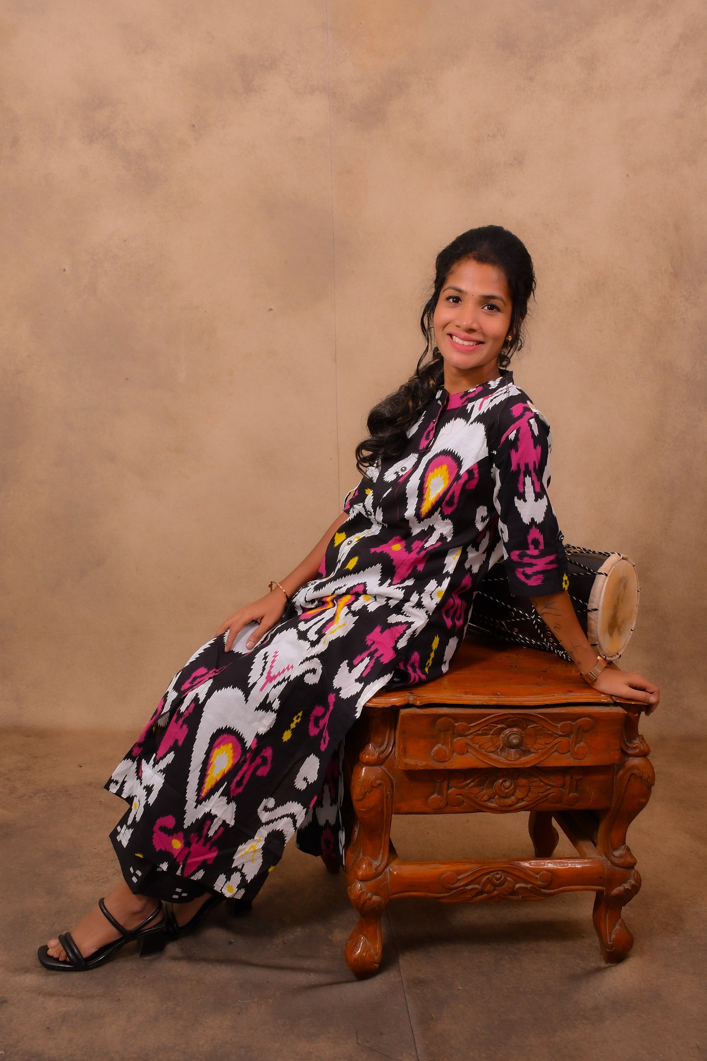 Cotton Ikkat Print Co-Ord Set for Women with Straight Cut Pants