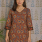 Red Cotton Kurti with Kalamkari Print