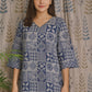 Blue Cotton Kurti with Bagru Print
