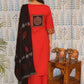 Red Cotton Kurti Set with Embroidery & Mirror Work – 3-Piece