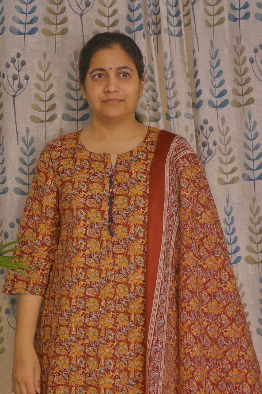 Maroon Cotton Kurti Set with Printed Dupatta – 3 Piece Set